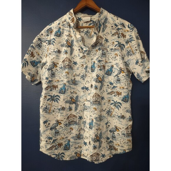 Columbia Men's Hawaiian Shirt Button Up Size L Short Sleeve Paradise Theme - Picture 1 of 6